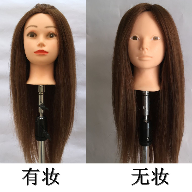 全真发头模特头可烫染美发公仔头真发可烫卷假人头模型头练习美发