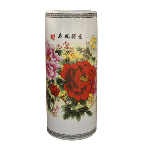 景德镇陶瓷直筒花瓶箭筒书画筒 彩色瓷箭筒书字画缸帽筒 荷清