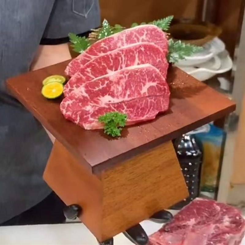 网红商用创意特色日式烧烤肉店高脚四方形装牛肉摆盘餐具火锅菜盘