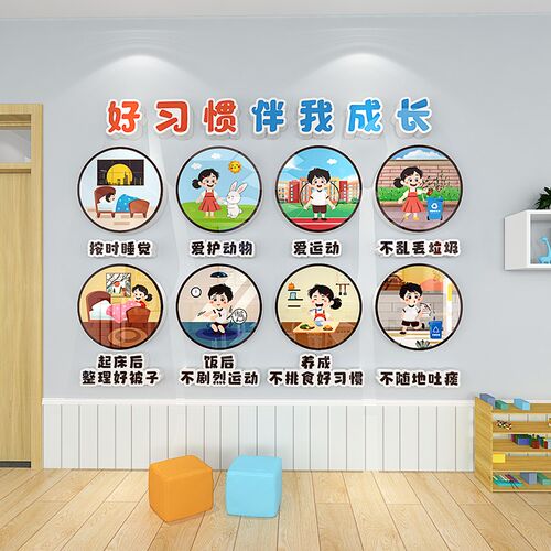 幼儿园文化墙开学班级教室场景布置墙面装饰环创主题卡通立体墙贴