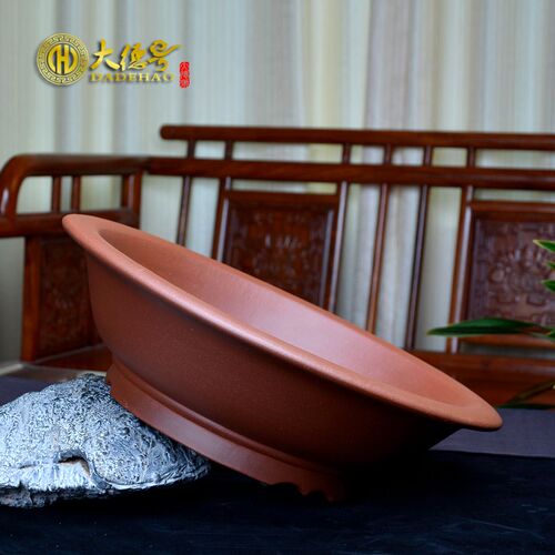 宜兴紫砂花盆大小浅圆形精品花盆绿植盆景盆原意大口径陶瓷花盆