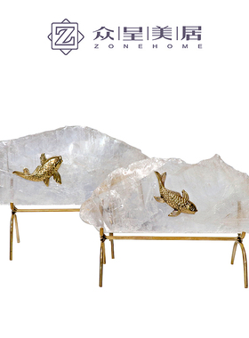 新中式水晶金鱼摆件 客厅家居装饰品 售楼部软装创意艺术品
