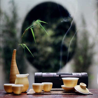 刘氏竹编竹丝扣瓷胎盖碗功夫茶具套装非遗纯手工茶杯包邮高端礼品