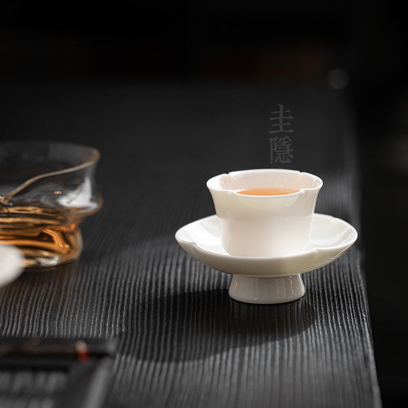 圭隐堂羊脂玉瓷陶瓷海棠茶杯主人杯德化白瓷手工品茗杯小茶碗茶盏