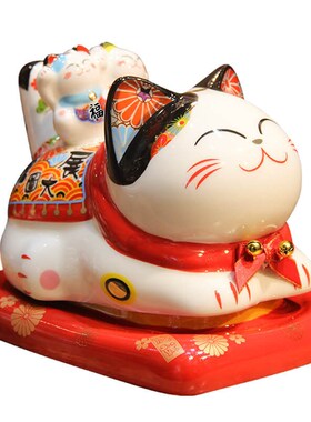 大号烟灰缸 方形防风高档陶瓷招财猫摆件创意招财烟灰缸带盖