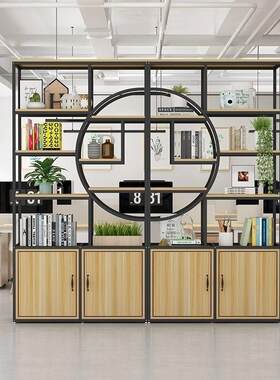 办公室隔断置物架客厅屏风入户装饰墙工业风铁艺博古架展示柜白色