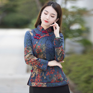 唐装女棉服冬装复古中式外套妈妈夹棉小袄改良盘扣旗袍上衣中国风