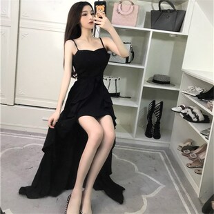 红色晚礼服吊带连衣裙女夏季气质修身宴会新娘敬X酒服前短后