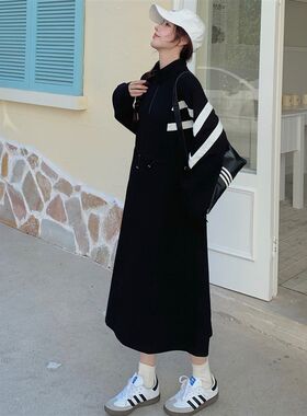 法式设计感抽绳长袖连衣裙女秋季新款胖妹妹大码宽松气质显瘦裙子