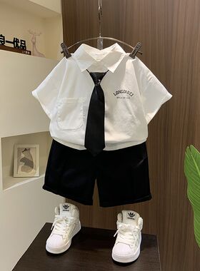 男童衬衫套装夏季薄款儿童帅气英伦西装男孩学院风衣服宝宝夏装潮