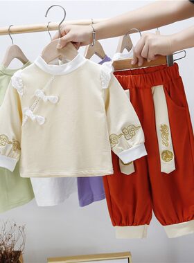 男童春装新款洋气2020婴儿春秋套装韩版一岁宝宝衣服女网红唐装潮