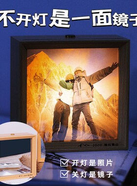 镜子灯光画来图定制情侣照片动漫生日礼物小夜灯相框设计摆台礼品