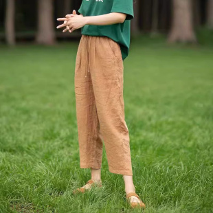 棉麻九分裤女2025新款夏季高腰显瘦亚麻哈伦裤薄款时尚直筒休闲裤