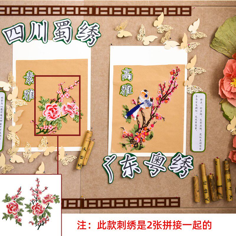中式国风四大名绣主题黑板报墙面墙饰贴文化区角环创装饰布置材料