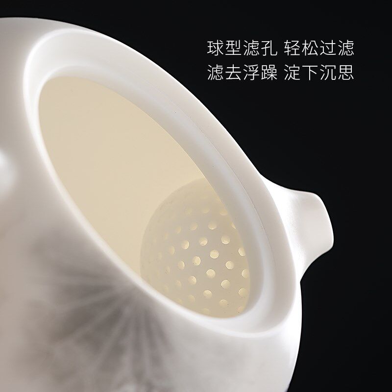 妙莲天香堆金荷花羊脂玉瓷西施壶高档茶具陶瓷茶壶家用送礼礼盒装
