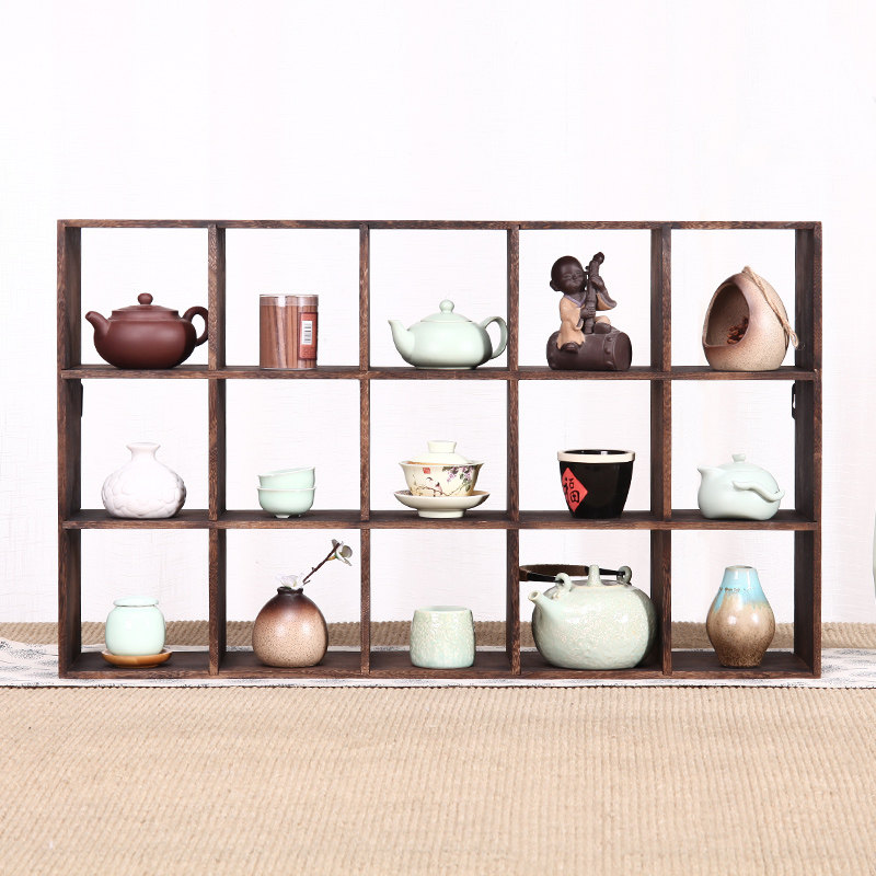 实木多宝阁茶杯架子置物展示架茶架茶具收纳茶壶架博古架15格大号