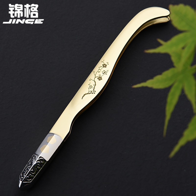 锦格纯铜茶夹功夫茶具手工茶镊子不锈钢杯夹实木夹子创意茶道配件