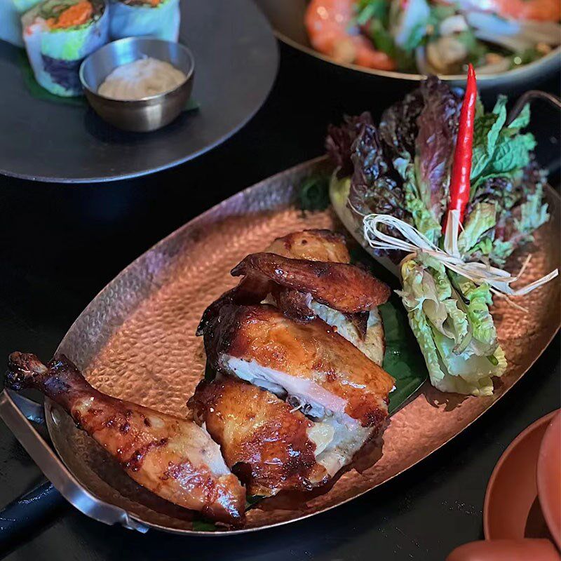 创意盘子餐具手工盘紫铜双耳西餐盘羊肉串盘海鲜饭盘小吃薯条拼盘