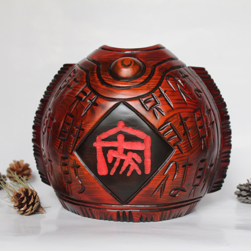 中式家居酒柜装饰品木质鱼储蓄罐创意实木招财存钱罐桌面玄关摆件