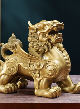 黄铜貔貅摆件公母一对聚招貔犰家居客厅办公室酒柜乔迁礼物工艺品