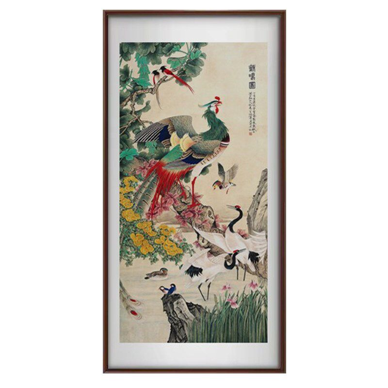 百鸟朝凤图国画唐寅唐伯虎新中式花鸟装饰画玄关进门轻奢挂画网红