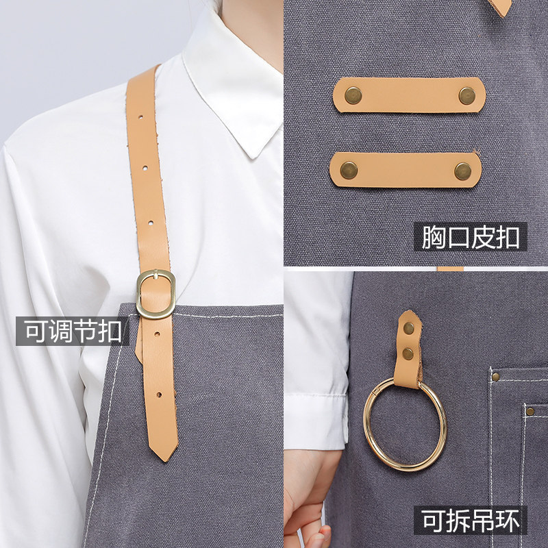 餐饮牛仔围裙定制logo咖啡师花店烘焙画画美发男士背带工作服商用