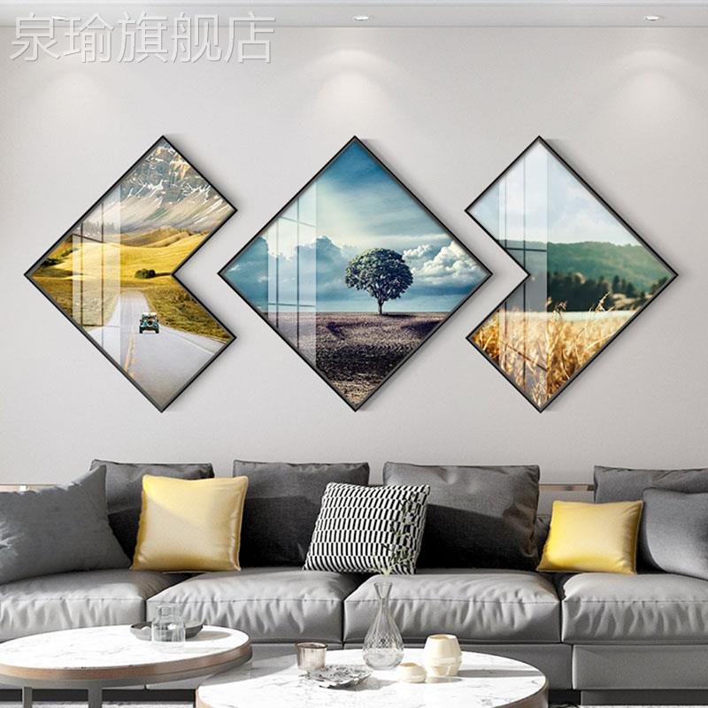 网红客画厅装饰画晶瓷海蓝色景三联画创意异型挂画沙发背景墙餐厅