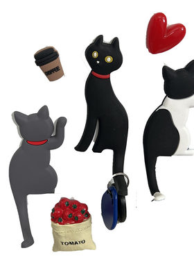 灰猫磁吸冰箱贴挂钩可爱黑猫装家居饰磁铁入户门挂钥匙小猫咪尾巴