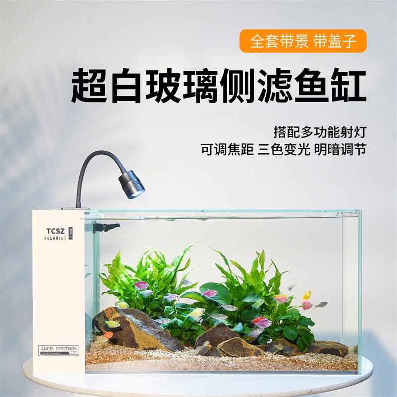 【60尺寸侧滤鱼缸透明款全套】造景生态缸自循环中型办公室家用