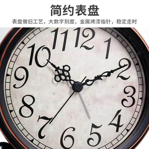 汉时北欧复古静音装饰闹钟卧室桌面钟表摆件客厅摆台式小时钟HA65