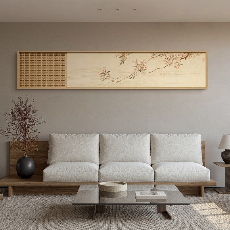 新中式客厅沙发背景墙装饰画餐厅花鸟立体画茶室禅意木雕长条挂画