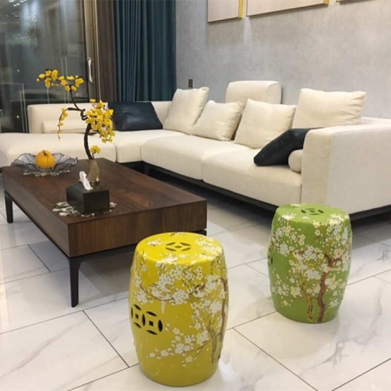 家居摆饰陶瓷凳子景德镇瓷器坐墩梅花大圆墩鼓凳凉墩浴凳坐凳绣墩