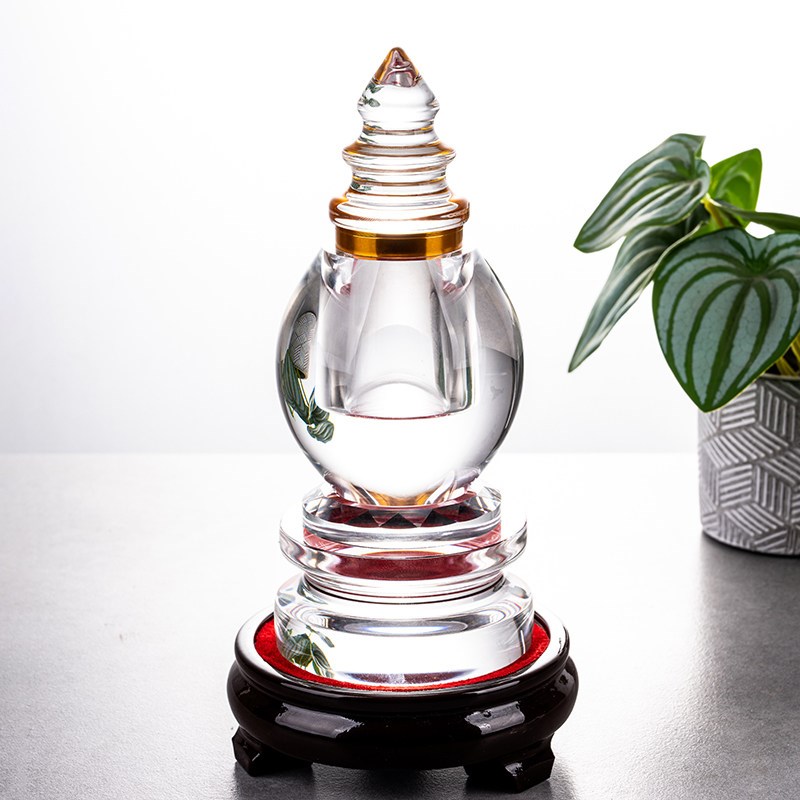 洛馨缘创意摆件水晶舍利塔密封透明大号供养可以装藏水晶瓶带底座