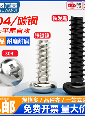 304不锈钢十字圆头平尾自攻小螺丝加硬铁镀镍黑色盘头木螺钉M1-M5