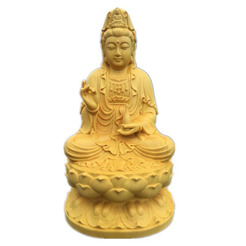 小号观音木雕汽车摆件旅行随身供奉黄杨木雕刻净瓶坐莲花佛像包邮