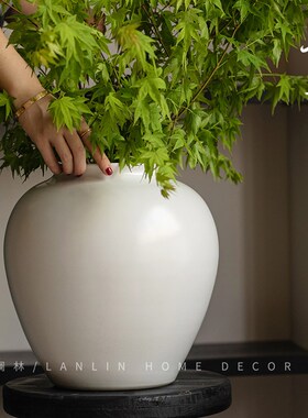 新中式白色陶瓷花瓶景德镇客厅插花玄关装饰品花器复古粗陶罐思语