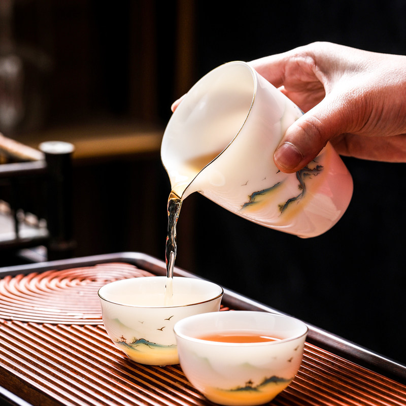 茶具套装家用陶瓷整套功夫中式羊脂玉白瓷玻璃紫砂盖碗茶壶茶杯器