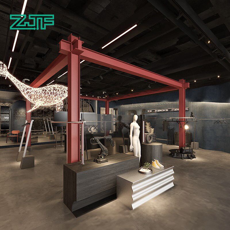 众匠坊实体店装修设计国潮3D效果图女装展示架服装中岛展示台定制