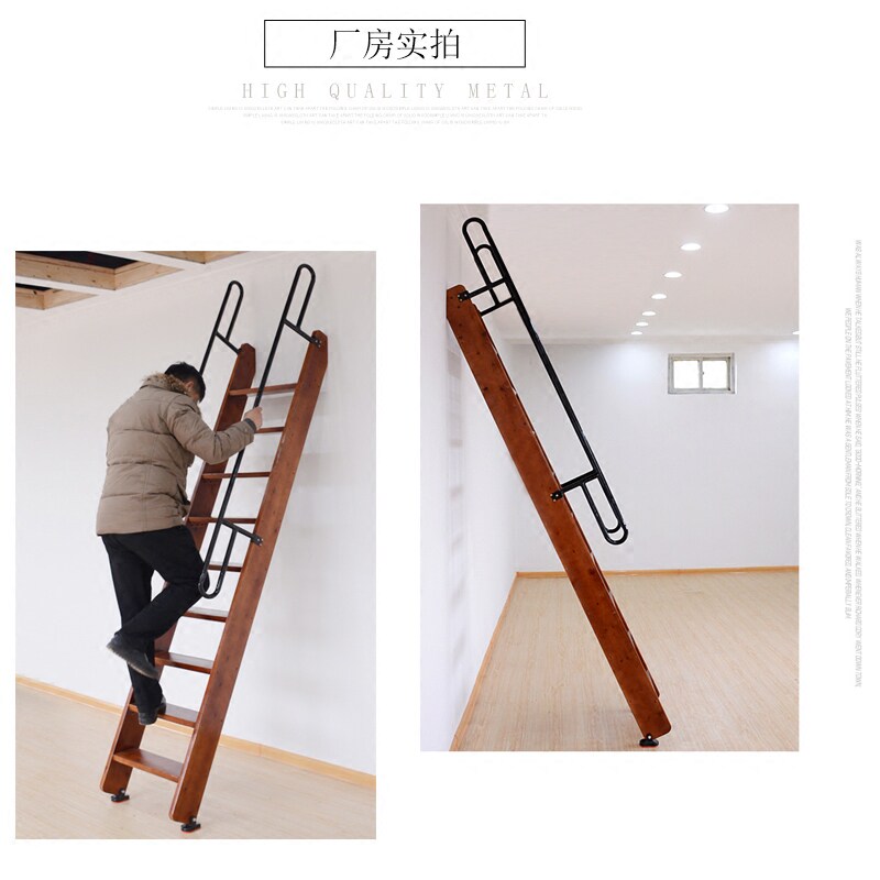 实木家用简易阁楼楼梯爬梯简约直梯登高扶梯别墅加厚木梯子可定制