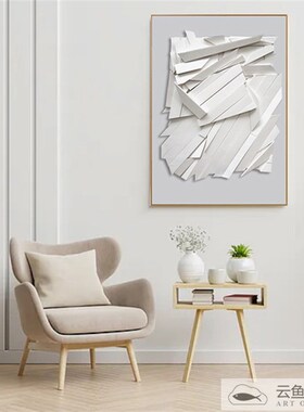 现代极简白色木块实物画立体客厅装饰抽象北欧卧室沙发纯手工定制