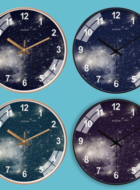 北望星空创意钟表挂钟夜空客厅艺术装饰壁挂现代简约风石英钟静音