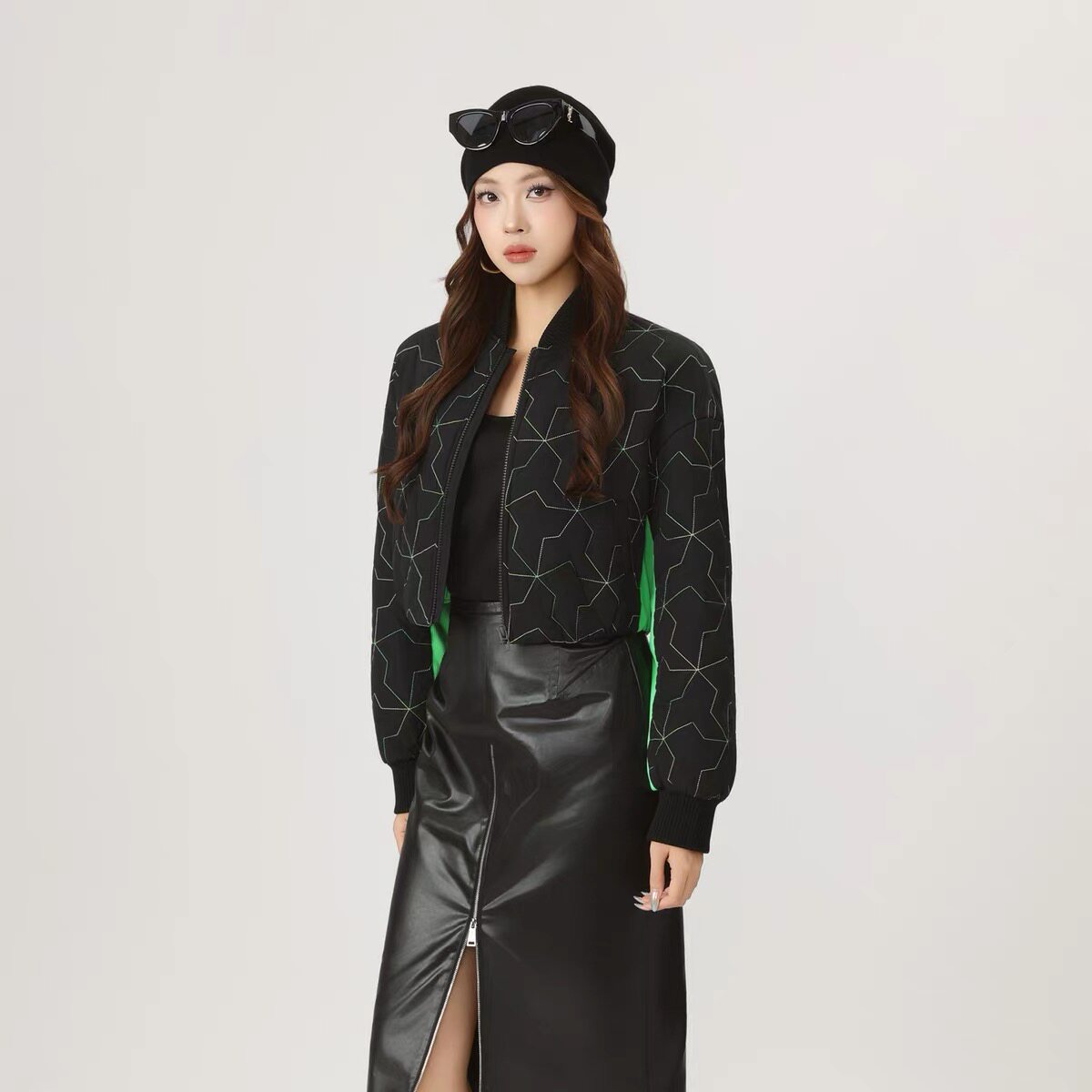 阿玛施时尚潮流辣妹美式街头风装饰短款棒球外套540084-1034011