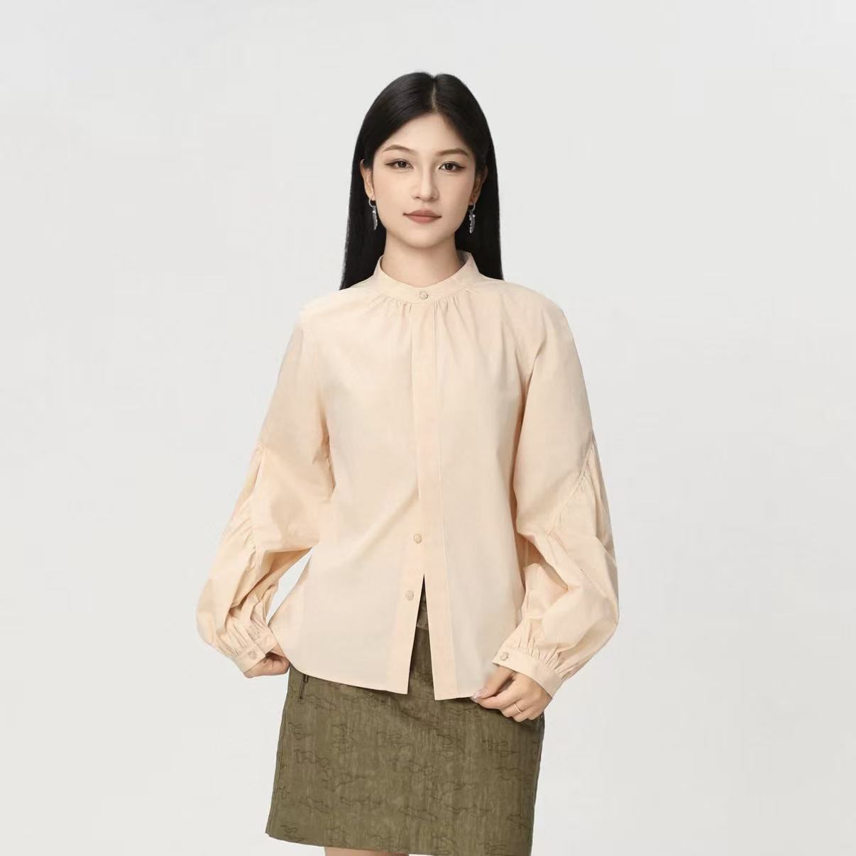 立领灯笼袖衬衫女宽松长袖衬衣