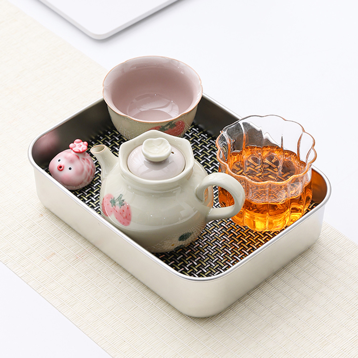 工位喝茶陶瓷茶具套装带茶盘图片