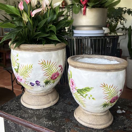 复古做旧粉色花盆园艺花卉绿植多肉奖杯形状花盆庭院阳台花园摆设
