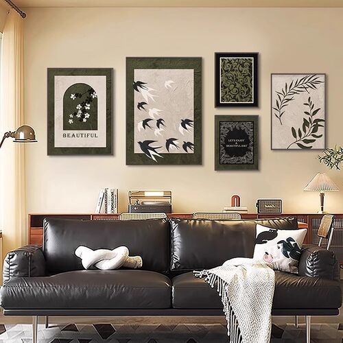 中古风客厅沙发装饰画复古小众电视背景墙挂画抽象组合壁画高级感