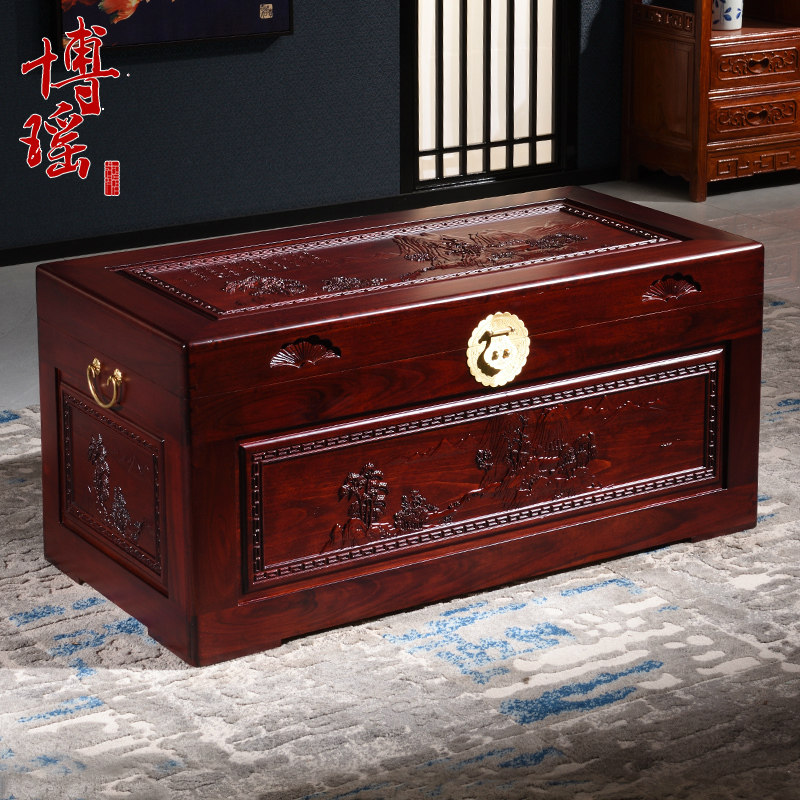 博瑶香樟木箱子加长加厚字画收藏箱实木衣箱婚嫁箱储物箱仿古中式