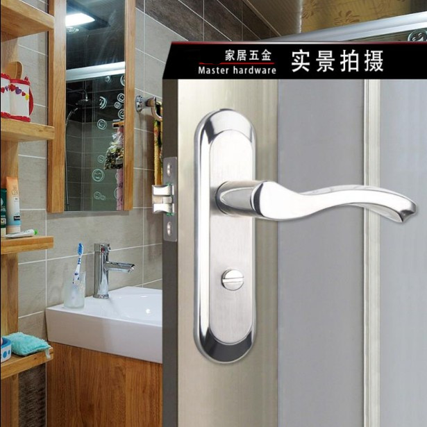 不锈钢卫生间门锁铝合金门锁无钥匙厕所洗手间浴室门锁把手通用型
