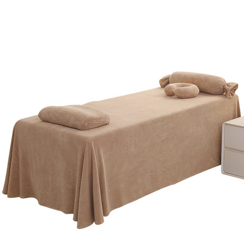 高端美容床罩单件带洞新款高档冬季加厚珊瑚绒一片式床单四季通用