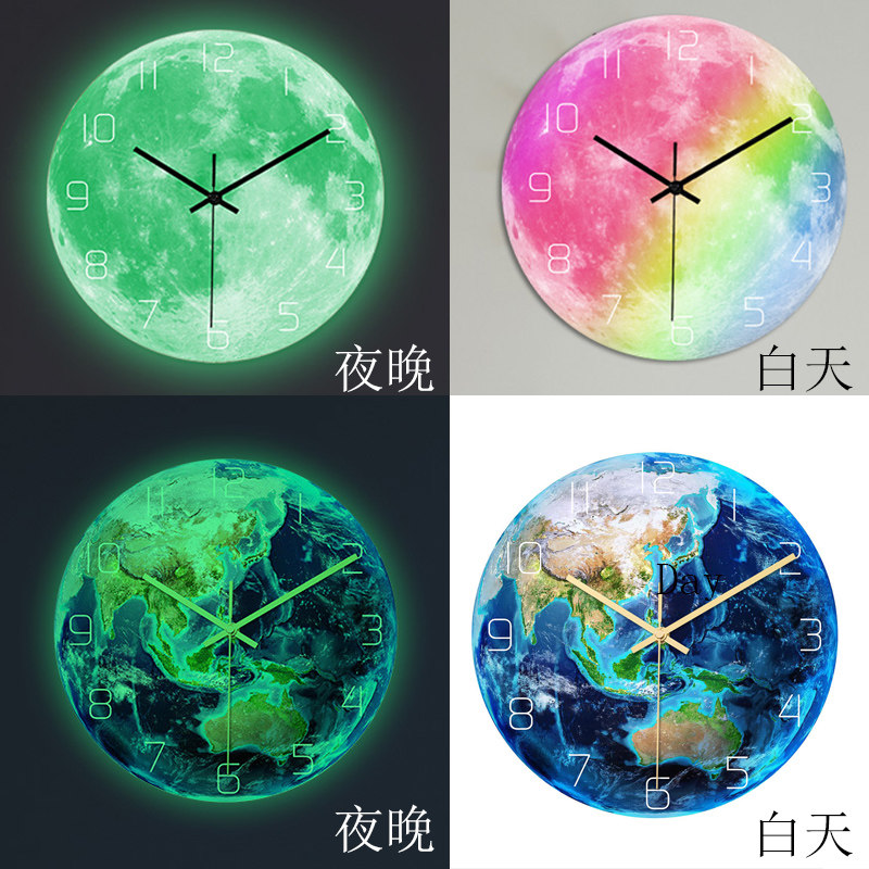 挂钟夜光发光墙面装饰时钟客厅挂式创意数字墙上艺术轻奢静音墙表